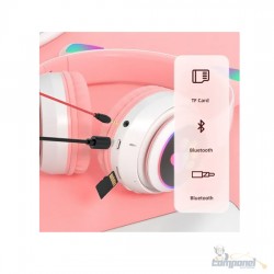 Fones De Ouvido Gatinha Bluetooth 5.0 Baixo Ruído Headseat Rosa